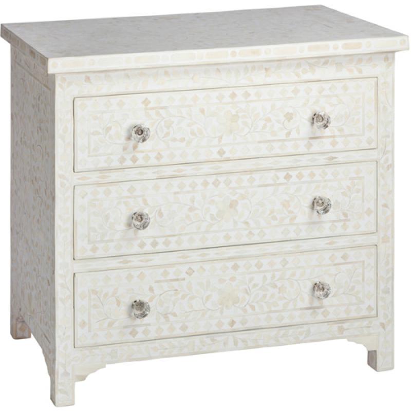 Ruby Star Traders - Bone Inlay 3-Drawer Chest - Floral - White | Ruby ...